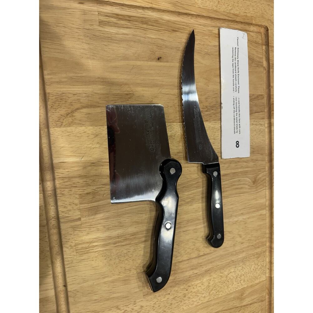 Ronco Showtime Six Star Chop & Serve Cleaver + Slicer Knife Set Stainless Steel